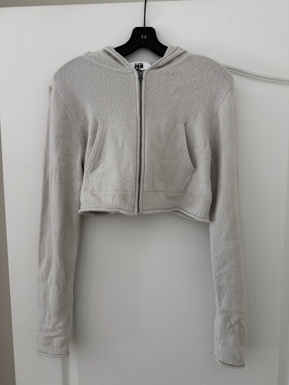 Re/Done Light Gray Cropped Hooded Zip Cardigan NWT